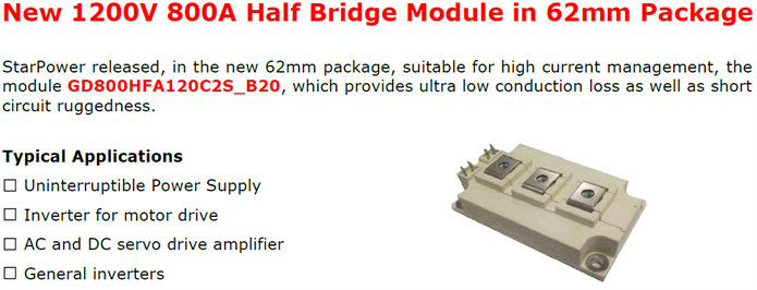 New 1200V 800A Half Bridge Module In 62Mm Package