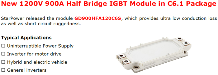 New 1200V 900A Half Bridge IGBT Module In C61 Package
